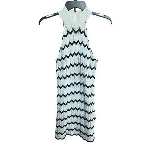 Zara NWT Black and White Chevron Sleeveless Mock Neck Dress size M